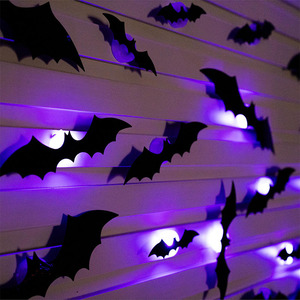 12ชิ้น3D ฮาโลวีนกลางคืนไฟค้างคาวสติกเกอร์ภาพสามมิติเหมือนจริง PVC รูปค้างคาวงานเทศกาลปาร์ตี้ไฟ LED ตกแต่งผนังกลางคืน - Product Image 2