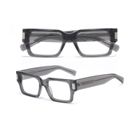 Montures de lunettes pour hommes, montures en acétate, carrées épaisses, transparentes grises, lunettes optiques avec accents métalliques