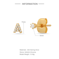 CANNER Boucles d'oreilles asymétriques en argent sterling S925 avec initiale simple A-Z sertie de diamants