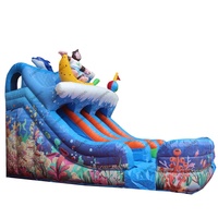 Grand toboggan aquatique à double voie violet rose vagues avec piscine toboggan gonflable commercial