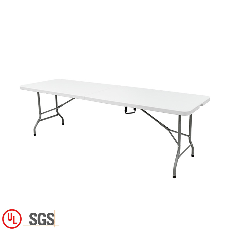 Diseño moderno al aire libre 8FT veces-en-la mitad grande de plástico blanco plegable mesa de comedor para eventos de Picnic