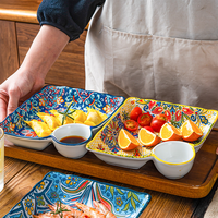 Ensemble de Plats à Dumplings en Céramique de Luxe avec Bol à Sauce, Plateau à Compartiments pour Fruits, Petit-Déjeuner, Collations, Sushi, Décoration d'Intérieur