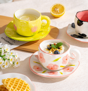 Hand-painted Wavy Cartoon Ceramic <b>Mug</b> Saucer Set Eco-Friendly Dishwasher-Safe Gift <b>Box</b> Large Capacity Breakfast Coffee Cup - Product Image 3