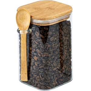 Boîte de conservation alimentaire en verre moderne avec couvercle en bois, organisateur de rangement de cuisine pour fruits secs, biscuits, bonbons, céréales, riz, pâtes et café - Product Image 1