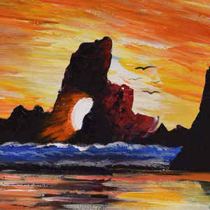 Peintures à l'huile abstraites impressionnistes faites à la main, décor de salon ou de bureau, <span class=keywords><strong>paysage</strong></span> de coucher de soleil sur la <span class=keywords><strong>mer</strong></span> et les montagnes, personnalisable, simple, <span class=keywords><strong>paysage</strong></span> marin - Product Image 5