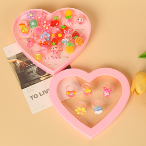 Cute Princess <b>Ring</b> Set For Girls Adjustable Plastic Jewelry <b>Cartoon</b> Design Heart Box 3-6 Years Old - Product Image 3
