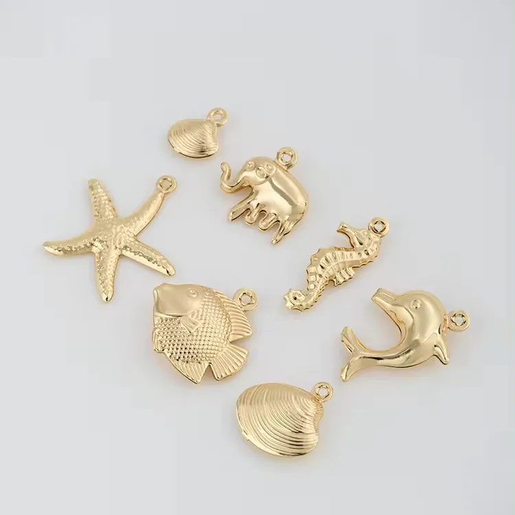 Chapado en oro de 14K, encantadores abalorios de delfines personalizados, Serie de biología marina, colgantes, joyería antigua, fabricación artesanal DIY