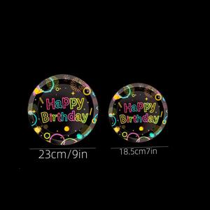 Vaisselle jetable colorée et lumineuse, assiettes, gobelets, serviettes, pour des fêtes dans le noir, ensemble de vaisselle pour fête d'anniversaire - Product Image 3