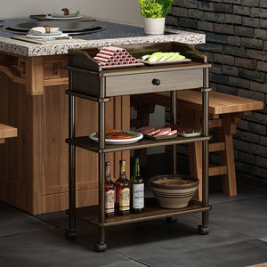 Carrito de Cocina de Madera Maciza con Cajón y Estantes, Mueble de Almacenamiento Móvil para Uso en el Hogar o Restaurante - Product Image 1