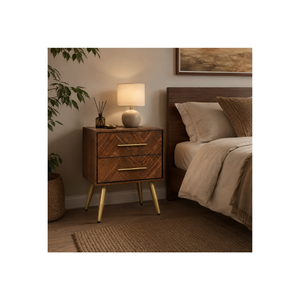 Custom Modern Wooden Nightstand 2 Drawer <b>Bedside</b> <b>Table</b> Chevron Design OEM ODM Custom Supplier Direct Supply Bedroom Furniture - Product Image 1