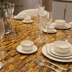 Set di Tavoli da Pranzo in Pietra Naturale di Lusso Personalizzati con Occhio di Tigre Giallo <span class=keywords><strong>per</strong></span> Ristoranti, Ville e Case - Product Image 6