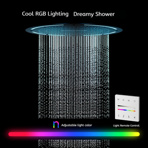 Nouvel ensemble de <span class=keywords><strong>douche</strong></span> thermostatique numérique chromé, encastré au plafond, avec contrôle double chaud/froid, pommeau de <span class=keywords><strong>douche</strong></span> carré en laiton à LED effet pluie - Product Image 5