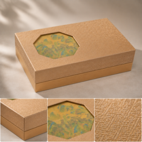 Boîte Cadeau de Luxe Rigide pour Thé, Texture Dorée Gaufrée, Octogonale, avec Fenêtre Découpée, Couvercle et Base, Logo Personnalisé, Emballage Gourmand, Vente en Gros OEM