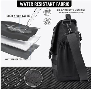 Bolso Mensajero Táctico Negro de Poliéster con Cierre de Cremallera, Bolso de Hombro para Viajes de Negocios, Bolso Bandolera con Bolsillo para Botella de Agua - Product Image 3