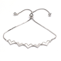 Bracelet en argent sterling 925 avec zircon en forme de cœur, charme coquillage, bracelet à cœurs réglable, cadeau de bijoux