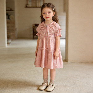 Vestido de encaje <span class=keywords><strong>rosa</strong></span> <span class=keywords><strong>para</strong></span> <span class=keywords><strong>niñas</strong></span> de 1 a 6 años, vestido de princesa de manga corta con cuello Peter Pan y volantes, vestido informal <span class=keywords><strong>para</strong></span> fiesta - Product Image 5