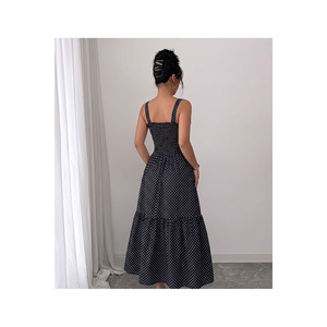 Women's Polka Dot Strappy <b>Long</b> Viscose Dress 125 Cm Evening Wear - Product Image 4
