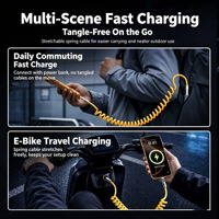 Câble de charge enroulé Type-C PD 100W avec affichage numérique de la puissance, transfert de données 480 Mbps, compatible caméra PVC et iOS, cordon à ressort extensible