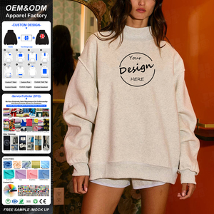 <span class=keywords><strong>Pull</strong></span> en molleton surdimensionné à col montant pour femmes, en coton doux, style streetwear, brodé, vente en gros - Product Image 1
