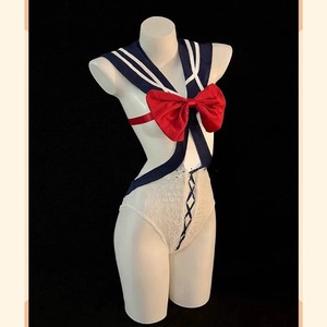 Disfraz Sexy de Marinera Azul para Mujer, Lencería, Uniforme, Cosplay con Lazo Rojo y Detalles de Encaje para Juego de Roles - Product Image 5