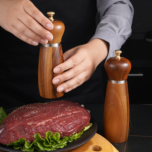 Ensemble moulin à sel et à poivre en bois d'acacia, moulin à poivre en bois avec noyau en céramique réglable pour la cuisine, la cuisson, la salle à manger et la décoration - Product Image 4