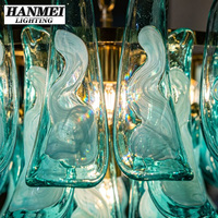 Lustre en verre bleu style Murano, forme longue, luminaire suspendu pour salon, chambre, villa