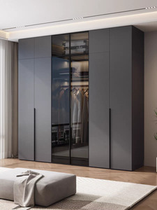 Armario Moderno Mate Independiente con Puertas de Panel Plano, Estantes Abiertos e Iluminación LED Ajustable, Almacenamiento Flexible para <span class=keywords><strong>Dormitorio</strong></span> - Product Image 3