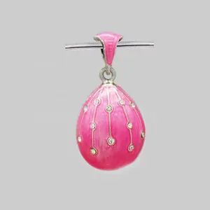 定制设计时尚女性珠宝项链复活节女孩银盘粉色珐琅俄罗斯费伯奇鸡蛋吊坠