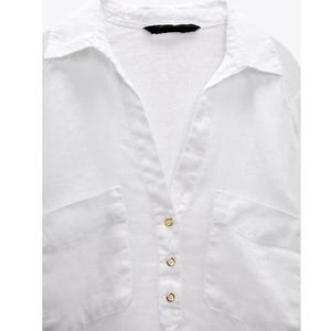 Custom High Quality Women's Loose <b>Linen</b> Button Solid Lapel Long Sleeves Shirt Casual Tops Womens <b>Linen</b> Shirt - Product Image 3