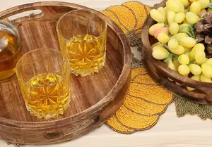 Wooden Fruit Tray Baskets Decorative Rustic Wood Natural Burnt 12x12x1.5 Perfect For Kitchen Bathroom Pantry