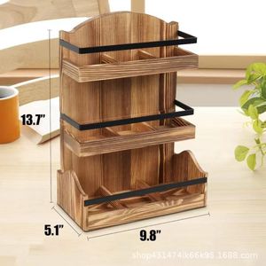 Wooden desktop tea bag and capsule organizer, <b>kitchen</b> seasoning rack, three-tier coffee storage rack with dividers - Product Image 4