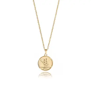 Wasserdicht 18k Gold plattiert Edelstahl St. Christopher Anhänger Halskette individuelles Design Logo Halsketten Schmuck für Männer