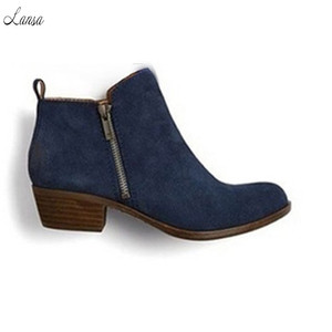 Stivali alla Caviglia da Donna in Pelle PU di Alta Qualità, Classici Retrò <span class=keywords><strong>con</strong></span> <span class=keywords><strong>Tacco</strong></span> Basso e Chiusura a Cerniera, Vendita all'Ingrosso - Product Image 5