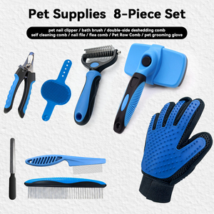 8 in 1 Stainless Steel Portable Pet <b>Grooming</b> Brush Kit with Cat Self-Cleaning Comb Hair Removal Glove Flea Comb <b>Dog</b> Nail Clipper - Product Image 2