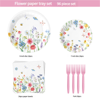 Ensemble de vaisselle de fête en papier floral de qualité supérieure, assiettes, gobelets, serviettes jetables, thème floral, anniversaire, mariage, fournitures pour fête de jardin
