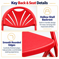 Chaise pliante en plastique rouge vif avec cadre métallique, dossier coquille, portable, pour jardin, banquet, mariage, événements intérieurs et extérieurs
