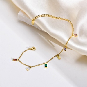 Delicate Gold Stainless Steel Women's Necklace & Bracelet Charms <b>Rainbow</b> Zircon Jewelry Set for Wedding Engagement Party Gift - Product Image 4