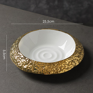 Assiette à dîner en céramique blanche haut de gamme, motif roche, design <span class=keywords><strong>moderne</strong></span> pour hôtels, restaurants, fêtes, plat à soupe profond, vaisselle de table - Product Image 4