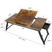 Table de lit pour ordinateur portable Combohome en bambou, table réglable avec plateau inclinable, pieds pliables et tiroir, table d'étude pour lit