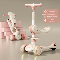 TG-Wholesale Trottinette Pliante pour Enfants 2-8 Ans, Vélo d'Équilibre 3-en-1 avec Roues d'Apprentissage et Poussette Jouet