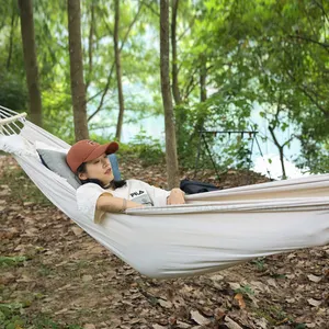 SANTTA 9x5ft 280x150cm grand <span class=keywords><strong>hamac</strong></span> <span class=keywords><strong>double</strong></span> en tissu de coton brésilien avec barre d'écartement pour patio et arrière-cour - Product Image 1