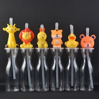 Gobelet à paille en PET de 500 ml avec isolation thermique, motif animaux de dessin animé, pour enfants, idéal pour les aquariums, les zones panoramiques, les parcs d'attractions et les festivals