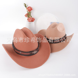 Chapeau de cowboy en polyester à bord incurvé et dessus conique, chaud, coupe-vent, protection solaire, style rétro artistique, Printemps 2025, Vente en gros - Product Image 1