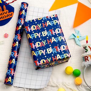 Merture Birthday Wrapping <b>Paper</b> <b>Roll</b> 17 In X 32.8 Ft Blue Foil Lettering Gift <b>Wrap</b> for Birthday Party Craft - Product Image 4