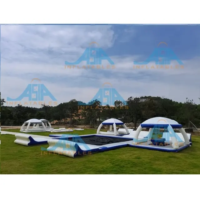 Luxury Aqua Pop 3 Pool Party Banas Floating Platform Inflatable Sea Pool Ocean Water Park Floating Resort Island With Tent