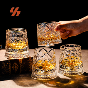 Vaso de whisky giratorio <span class=keywords><strong>Hiot</strong></span> de 275 ml, base de cristal con diseño giratorio, copa Old Fashioned hecha a mano para bar, hogar y fiestas - Product Image 1