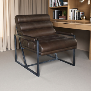 Wholesale <strong>Black</strong> Metal Accent <strong>Chair</strong> Deep Brown Genuine Leather Living Room Armchair Home Hotel Leisure <strong>Occasional</strong> <strong>Chair</strong> - Product Image 1
