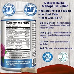 Capsules pour <span class=keywords><strong>la</strong></span> <span class=keywords><strong>ménopause</strong></span> pour femmes adultes - Suppléments <span class=keywords><strong>de</strong></span> cohosh noir et <span class=keywords><strong>de</strong></span> dong quai pour soulager les bouffées <span class=keywords><strong>de</strong></span> chaleur, les sueurs nocturnes et les changements d'humeur - Product Image 4