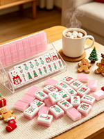 Tuiles de Mahjong Américaines en Acrylique Blanc de Luxe, Design de Noël, Cadeau de Fêtes, Jeu pour 4 Joueurs, Vente en Gros, Emballage Universel