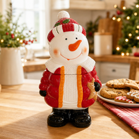 Pot à biscuits festif en céramique, bonhomme de neige, avec détails chapeau rouge et agneau de Noël, corps blanc, décoration de Noël pour la maison, pour les boutiques de cadeaux et la vente en gros